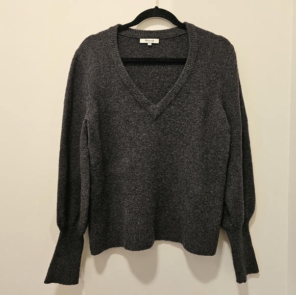 MADEWELL | Dashwood V-neck Sweater With Bubble Sleeves. Sz M. Gray. Wool Blend. - Picture 4 of 10